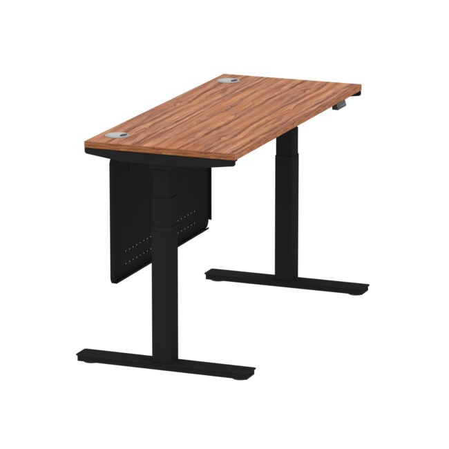 air height adjustable slimline desk with cable ports with steel modesty panel