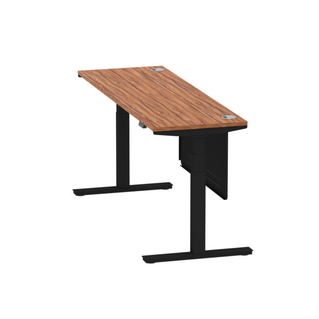 air height adjustable slimline desk with cable ports with steel modesty panel