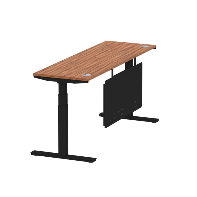 air height adjustable slimline desk with cable ports with steel modesty panel
