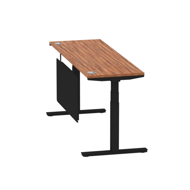 air height adjustable slimline desk with cable ports with steel modesty panel