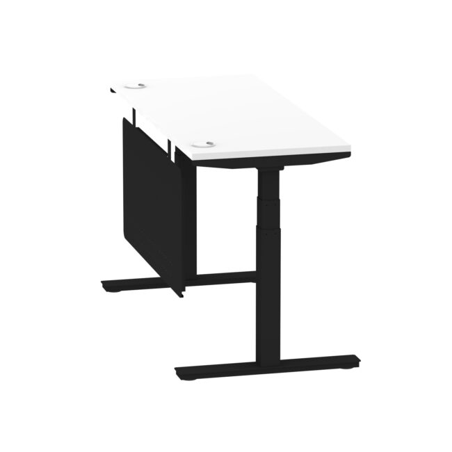 air height adjustable slimline desk with cable ports with steel modesty panel