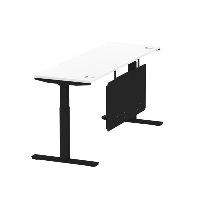 air height adjustable slimline desk with cable ports with steel modesty panel