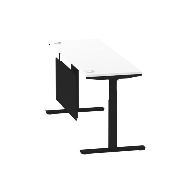 air height adjustable slimline desk with cable ports with steel modesty panel