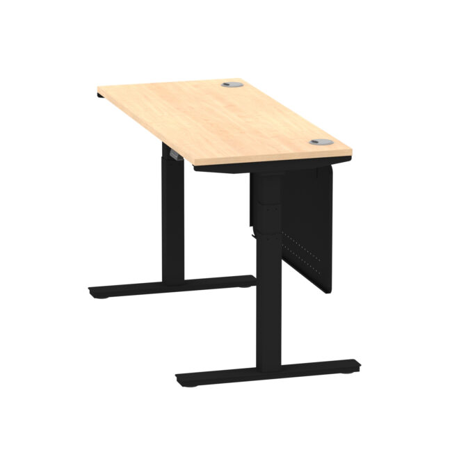 air height adjustable slimline desk with cable ports with steel modesty panel