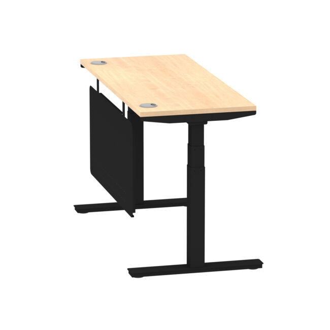 air height adjustable slimline desk with cable ports with steel modesty panel