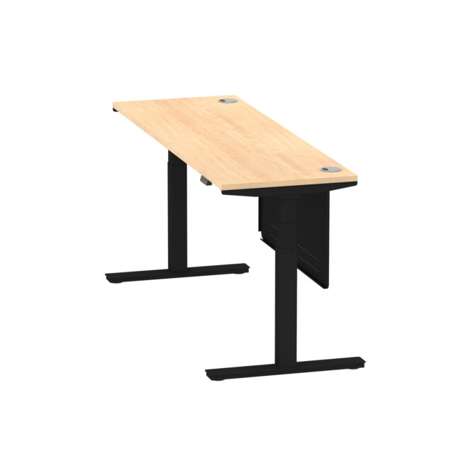 air height adjustable slimline desk with cable ports with steel modesty panel