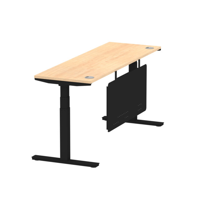 air height adjustable slimline desk with cable ports with steel modesty panel