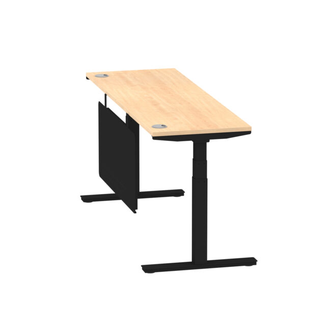air height adjustable slimline desk with cable ports with steel modesty panel