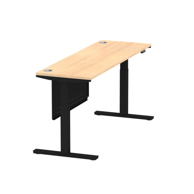 air height adjustable slimline desk with cable ports with steel modesty panel