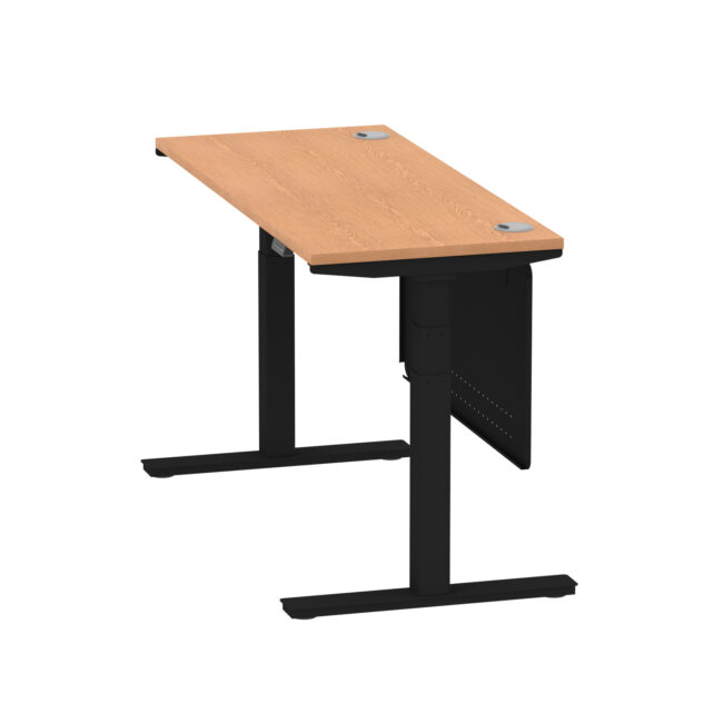 air height adjustable slimline desk with cable ports with steel modesty panel