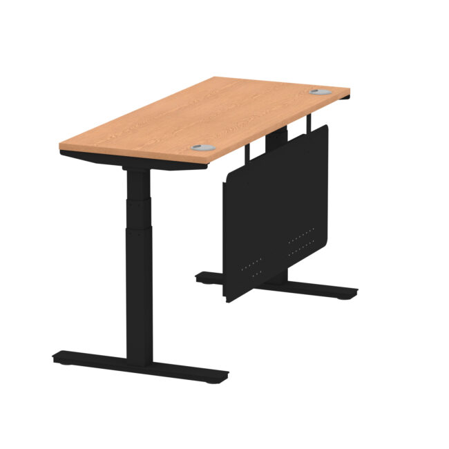 air height adjustable slimline desk with cable ports with steel modesty panel