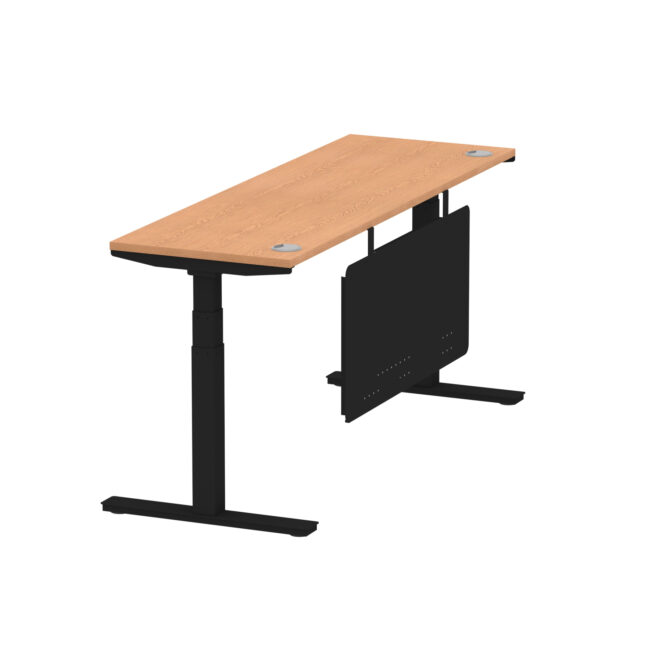 air height adjustable slimline desk with cable ports with steel modesty panel