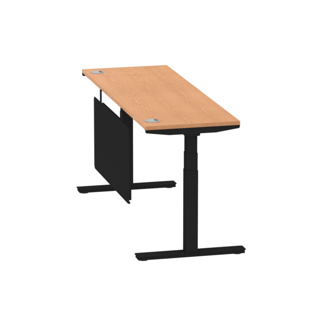 air height adjustable slimline desk with cable ports with steel modesty panel