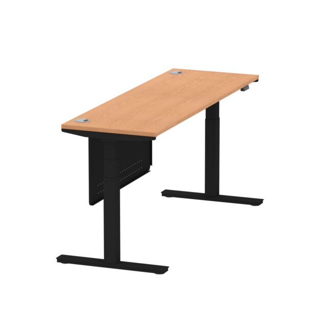 air height adjustable slimline desk with cable ports with steel modesty panel