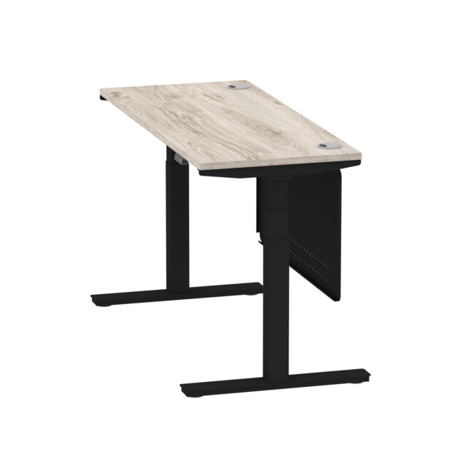 air height adjustable slimline desk with cable ports with steel modesty panel