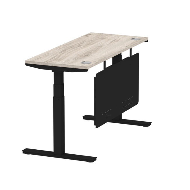 air height adjustable slimline desk with cable ports with steel modesty panel