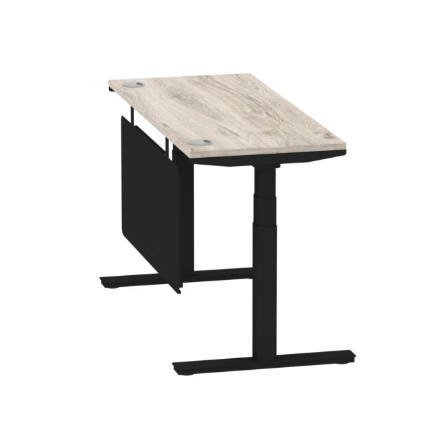 air height adjustable slimline desk with cable ports with steel modesty panel