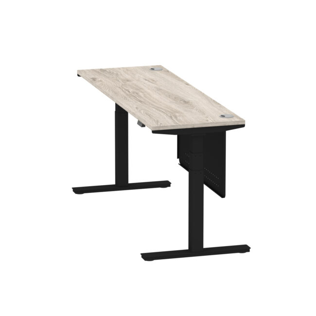 air height adjustable slimline desk with cable ports with steel modesty panel