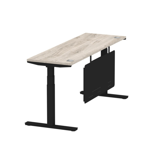 air height adjustable slimline desk with cable ports with steel modesty panel