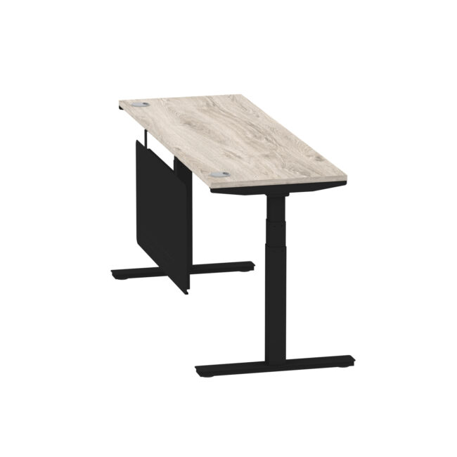 air height adjustable slimline desk with cable ports with steel modesty panel