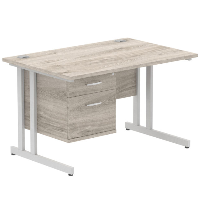 impulse 1200mm cantilever straight desk with single fixed pedestal