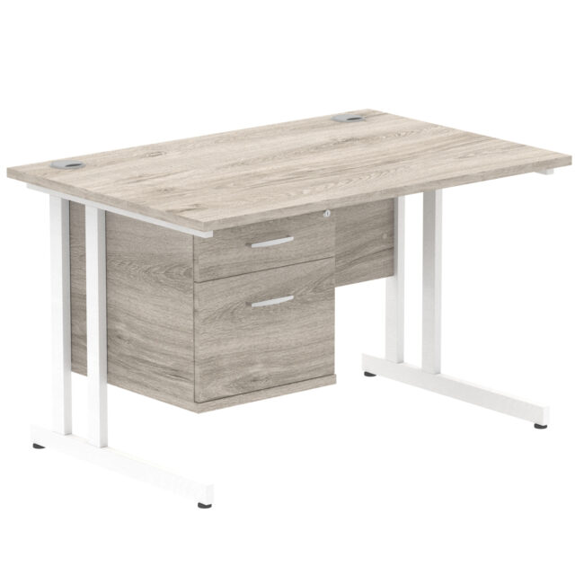 impulse 1200mm cantilever straight desk with single fixed pedestal