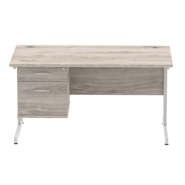 impulse 1400mm cantilever straight desk with single fixed pedestal