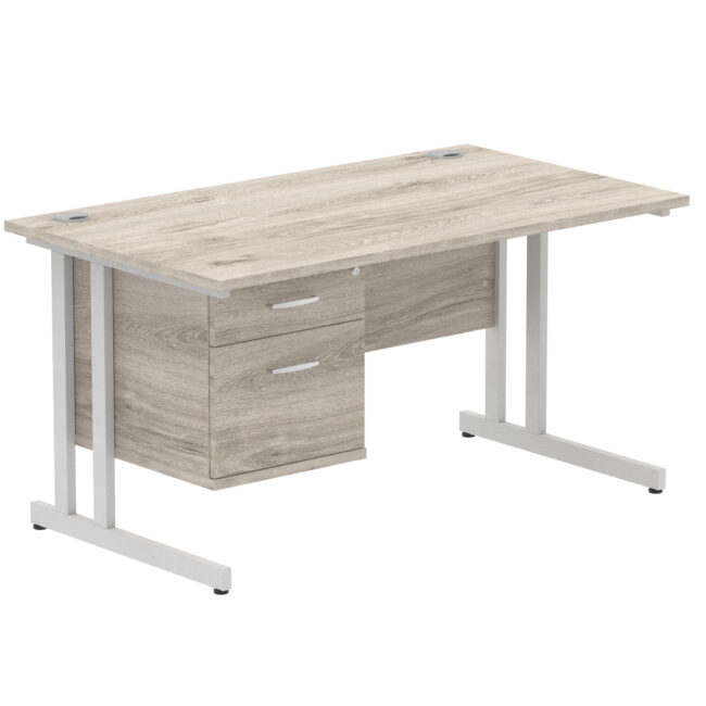 impulse 1400mm cantilever straight desk with single fixed pedestal