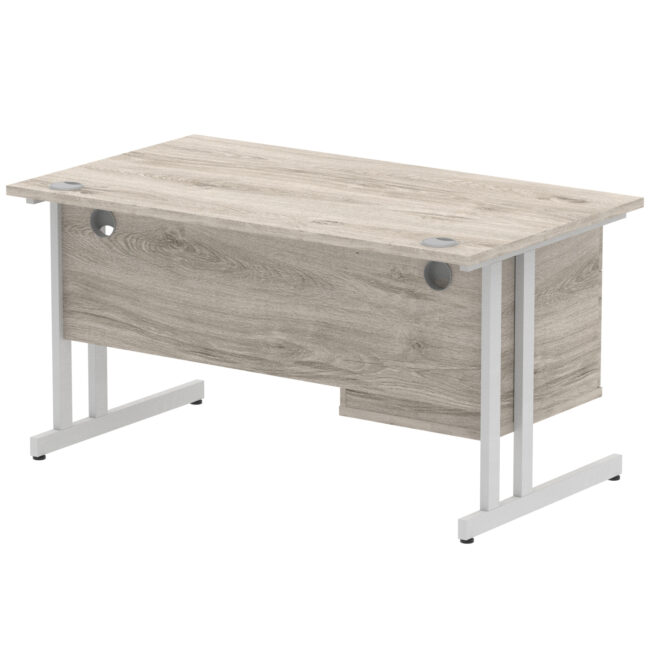 impulse 1400mm cantilever straight desk with single fixed pedestal