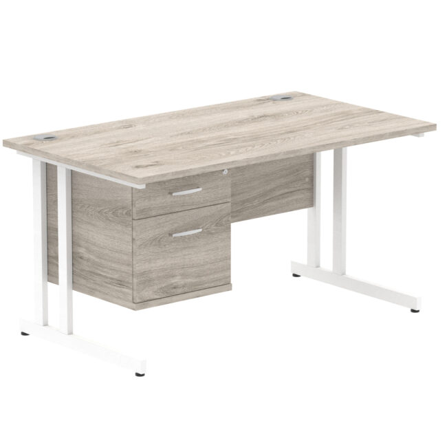 impulse 1400mm cantilever straight desk with single fixed pedestal