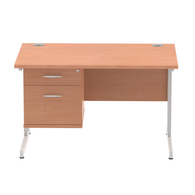 impulse 1200mm cantilever straight desk with single fixed pedestal