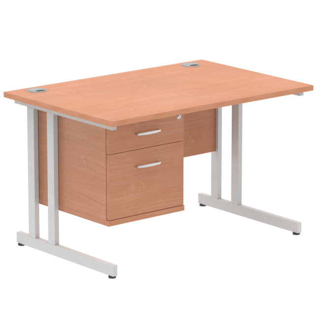 impulse 1200mm cantilever straight desk with single fixed pedestal