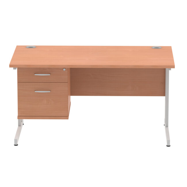impulse 1400mm cantilever straight desk with single fixed pedestal