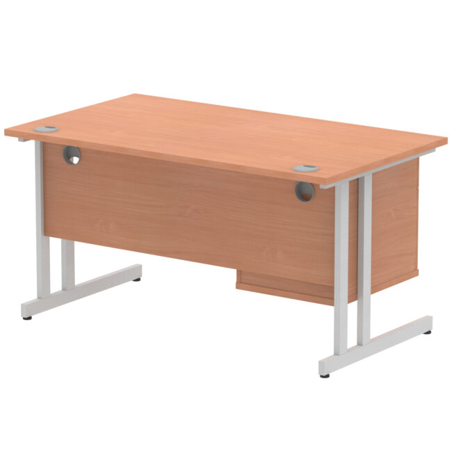 impulse 1400mm cantilever straight desk with single fixed pedestal