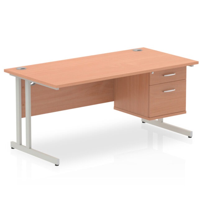 impulse 1600mm cantilever straight desk with single fixed pedestal