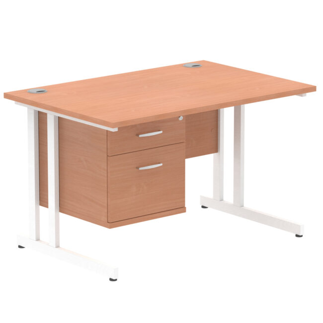 impulse 1200mm cantilever straight desk with single fixed pedestal