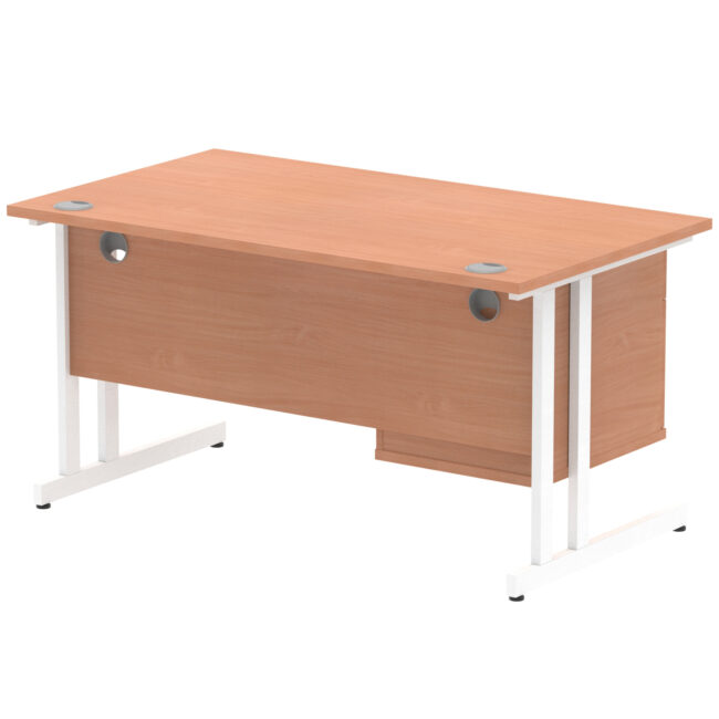 impulse 1400mm cantilever straight desk with single fixed pedestal