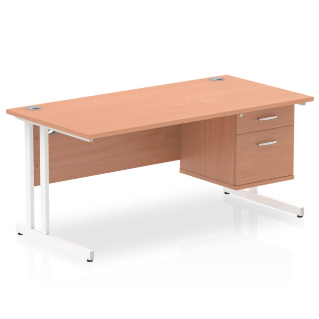 impulse 1600mm cantilever straight desk with single fixed pedestal