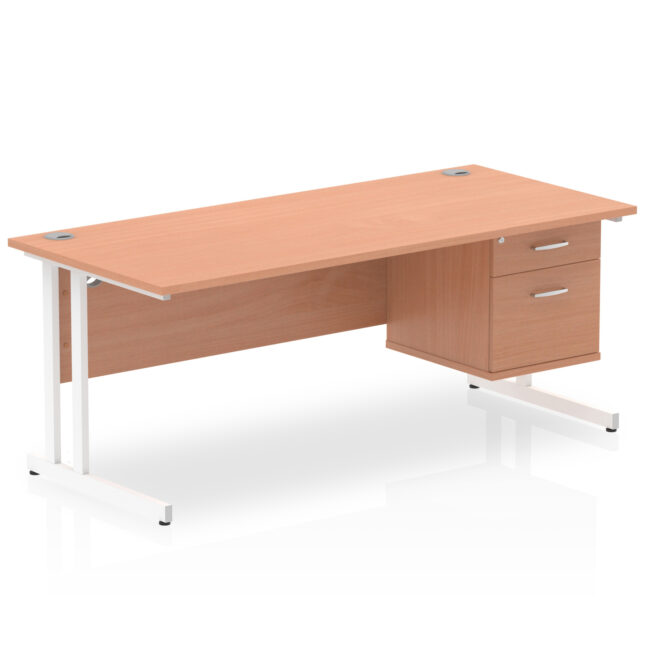 impulse 1800mm cantilever straight desk with single fixed pedestal