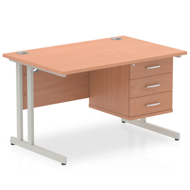 impulse 1200mm cantilever straight desk with single fixed pedestal