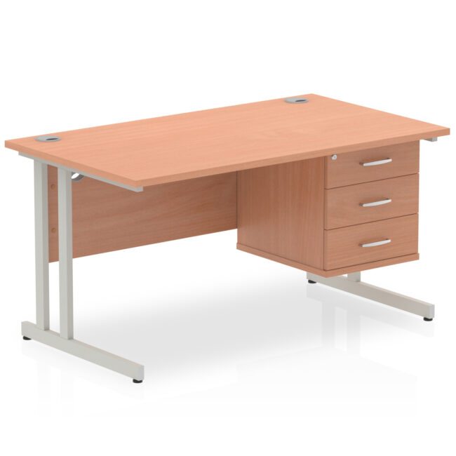 impulse 1400mm cantilever straight desk with single fixed pedestal