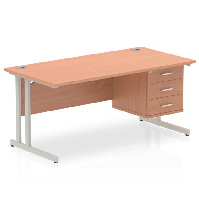 impulse 1600mm cantilever straight desk with single fixed pedestal