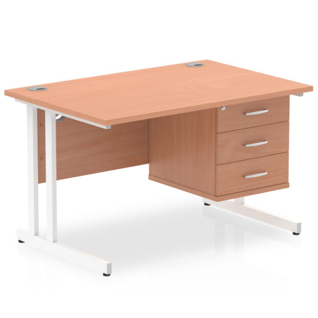 impulse 1200mm cantilever straight desk with single fixed pedestal