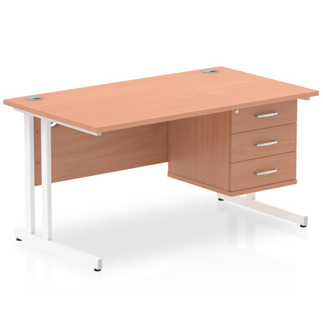 impulse 1400mm cantilever straight desk with single fixed pedestal
