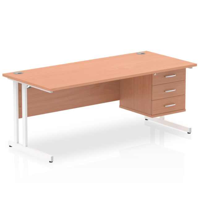 impulse 1800mm cantilever straight desk with single fixed pedestal