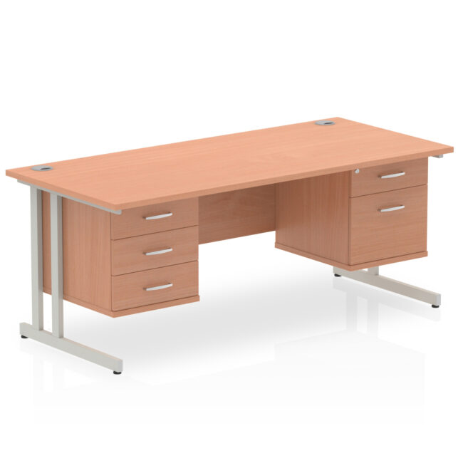 impulse 1800mm cantilever straight desk with two fixed pedestal