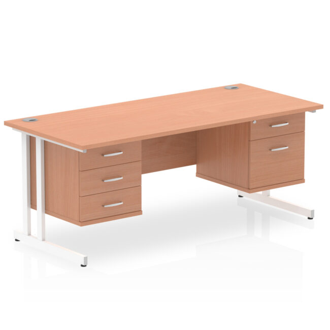 impulse 1800mm cantilever straight desk with two fixed pedestal