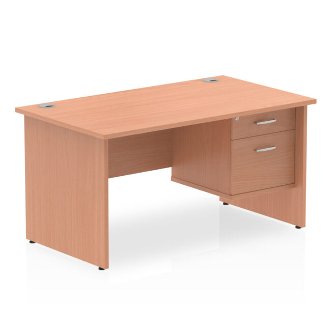 impulse 1400mm panel end straight desk with single fixed pedestal