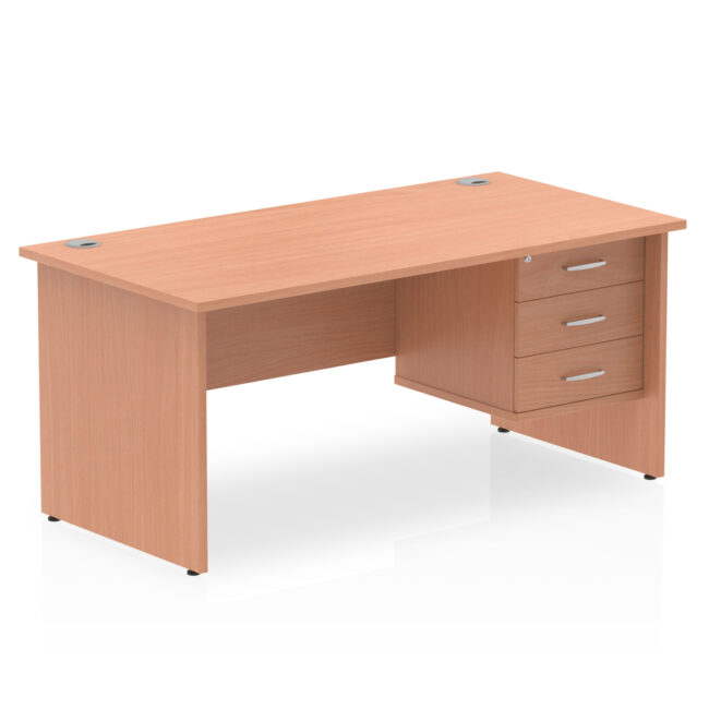 impulse 1600mm panel end straight desk with single fixed pedestal