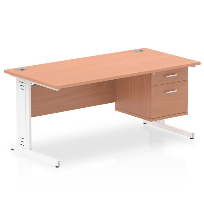impulse 1600mm cable managed straight desk with single fixed pedestal